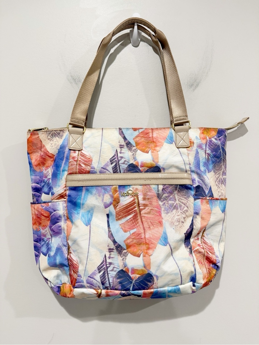KIPLING Leah Tropical Leaf Print Tote Bag Travel Beachy Coastal